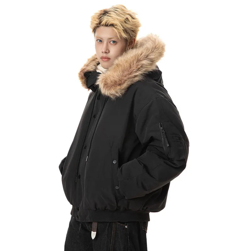 Male Fashion Tide White Down Jacket Warm Putwear Fur Collar Design American Style Male Trendy Coat 2024 Winter 9C9110