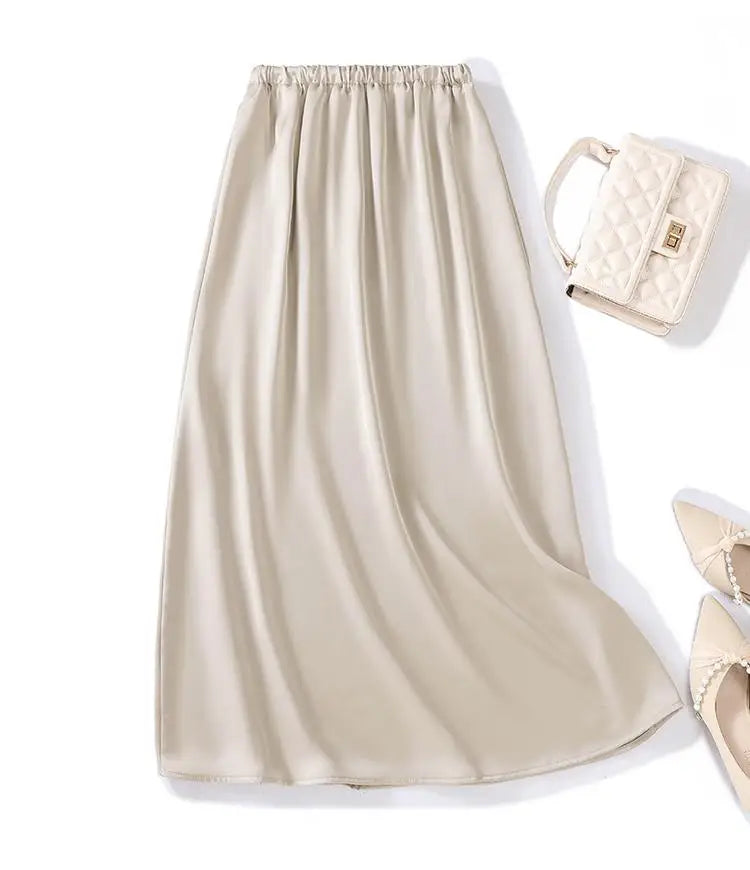 French Retro Solid Elegant Women Bandage Long Skirts Korean Fashion Pleated A-line Skirt Spring Autumn Office Wrapped Hip Skirt