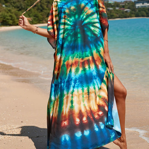 Load image into Gallery viewer, Colorful Kaftan Tunic Beach Cover Up Cover-ups Beach Dress Beach Wear Beachwear Loose Maxi Dress Female Women V4428
