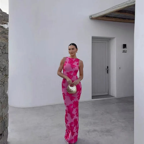 Load image into Gallery viewer, Elegant Floral Print Sexy Maxi Dress For Women Embroidered Applique Tank Dress Femme Bodycon Club Party Long Dress
