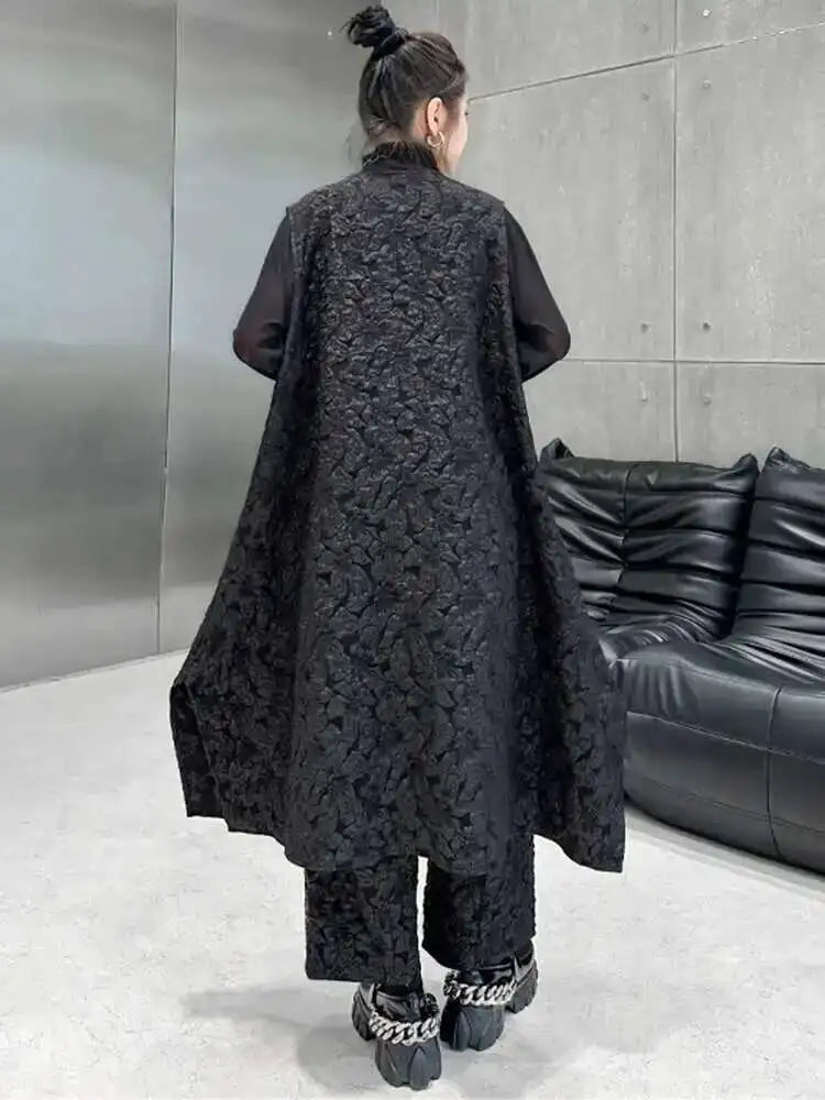 Coffee Big Size Vest Wide Leg Pants Two Piece Suit New V-Neck Sleeveless Women Fashion Tide Spring Autumn 2025 1DH4580