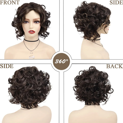 Load image into Gallery viewer, Synthetic Short Curly Wigs for Women Natural Hair Wig Highlight High Quality Mother Gift 80s Mommy Older Lady Outfits
