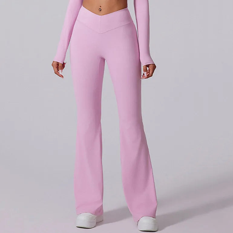 High V Waist Flare Leggings Yoga Pants Women Wide Leg Gym Workout Fitness Sports Pant Latin Dance Trousers Active Wear Bottom
