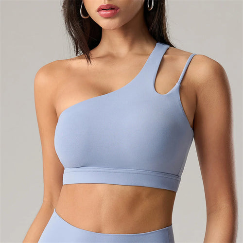 Load image into Gallery viewer, Oblique Shoulder Yoga Bra Women&#39;s Beautiful Back Gym Sports Underwear Hollow out Back Running Fitness Vest Push Up Workout Top

