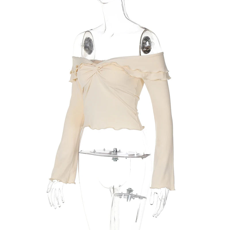 Slim Sexy Skirt Two Piece Sets Women Strapless Long Sleeve Crop Top And Hot Mini Skirt Female Party Two Piece Sets