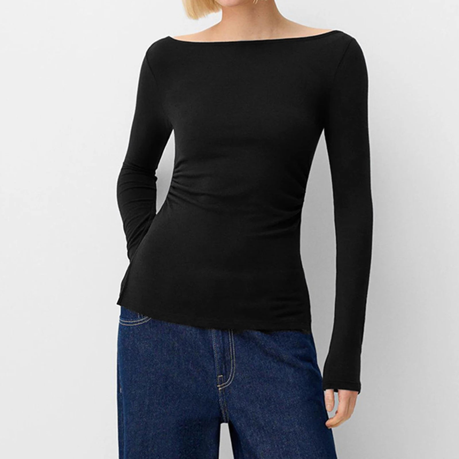 Sexy Crop Tops y2k Women Aesthetic Clothing Solid Color Long Sleeve Slit Hem T Shirts Fall Spring Clothes Streetwear