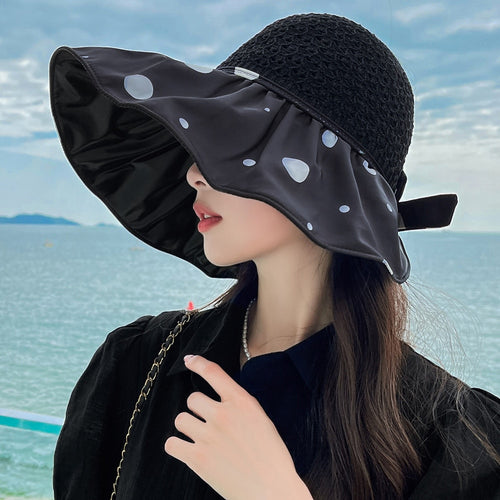 Load image into Gallery viewer, Summer Hats For Women Fashion Polka Dot Pattern Design Straw Hat  Empty Top Sun Hat Travel Beach Hat
