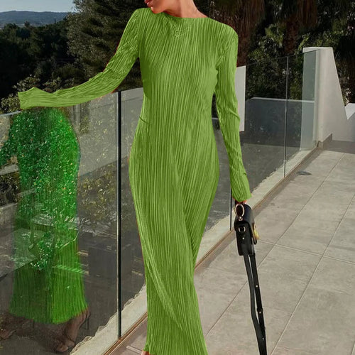 Load image into Gallery viewer, Women Elegant Ribbed Solid O Neck Long Sleeve Maxi Prom Dress 2022 Fall Sexy Bodycon Evening Birthday Party Y2K Robe
