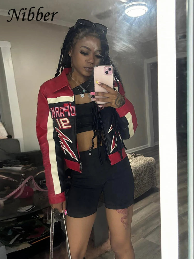 Letter Locomotive Jacket Women Varsity Cool Hipster Embroidery Patchwork Full Sleeve Wild Streetwear Fashion Short Coat