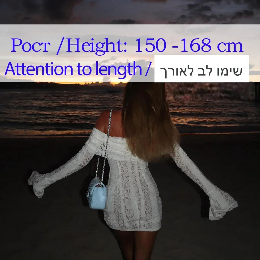 White Off The Shoulder Bodycon Dress 2024 New in Flare Sleeve Elegant Lace Maxi Dress Wedding Guest Dress for Women