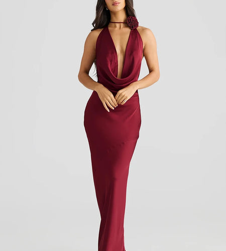 Satin Halter Backless Sexy Maxi Dress Women Gown Elegant Solid Sleeveless Lace-up High Waist Evening Club Long Dress