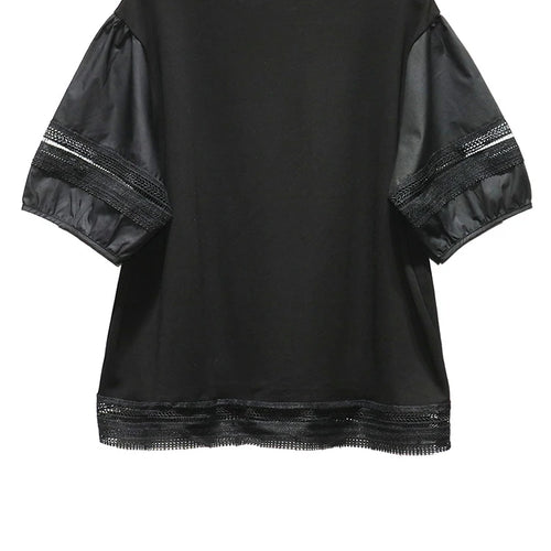 Load image into Gallery viewer, Women Black Lace Hollow Out Big Size Casual T-shirt New Round Neck Short Sleeve Fashion Tide Spring Summer 2025 1DJ1136
