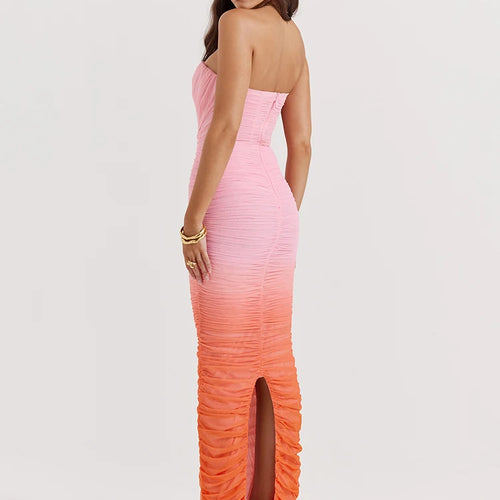 Load image into Gallery viewer, Gradient Strapless Backless Sexy Maxi Dress For Women Fashion Off-shoulder Sleeveless Bodycon Back Split Long Dress
