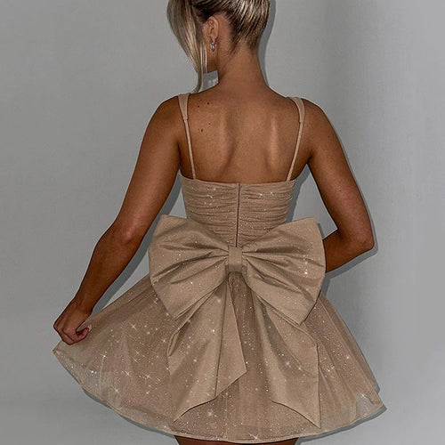 Load image into Gallery viewer, Bow Backless Sexy Mini Dress For Women Robe Spaghetti Strap Sleeveless Backless High Waist A-line Club Dress Vestido
