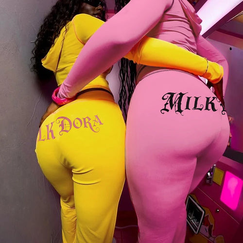 Load image into Gallery viewer, Casual Letter Print Women 2 Piece Set Tracksuit Sporty Full Sleeve Crop Jacket+Pants Matching Streetwear Skinny Outfits
