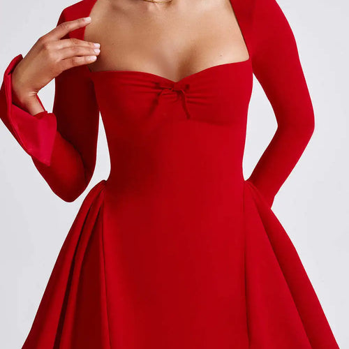 Load image into Gallery viewer, Elegant Long Sleeved High Stretch Tight Dress Women Sexy Square Neck Lace Up Vestido Bodycon Party Club Evening Dress
