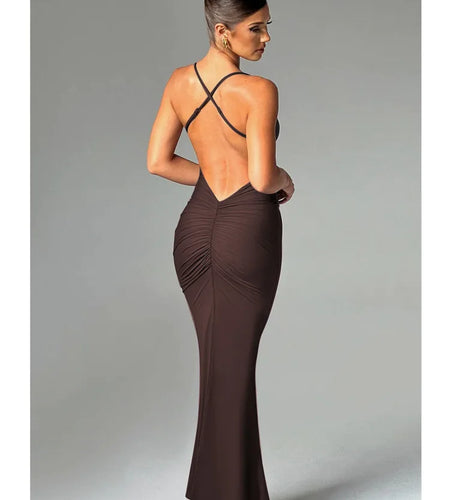 Sexy Sleeveless Slim Fit Pleated Dress For Women Backless Tight Fitting Maxi Vestidos Elegant Party Club Evening Dress