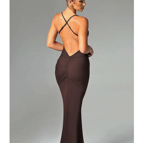 Load image into Gallery viewer, Sexy Sleeveless Slim Fit Pleated Dress For Women Backless Tight Fitting Maxi Vestidos Elegant Party Club Evening Dress
