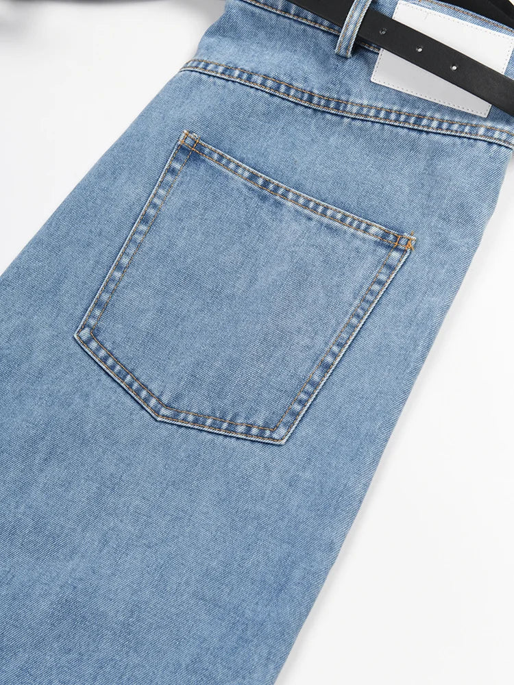 High Waist Blue Color-block Denim Long Wide Leg Jeans New Loose Women Trousers Fashion Tide Spring Autumn 2025 17A2013H01