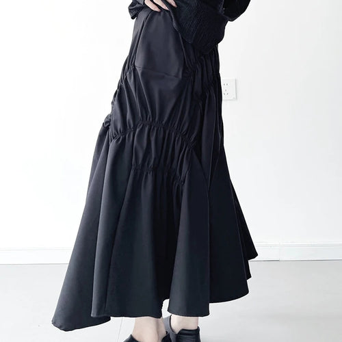 Load image into Gallery viewer, High Elastic Waist Black Irregular Pleated Midi Elegant Half-body Skirt Women Fashion Tide New Spring Autumn 2025 1DJ0400
