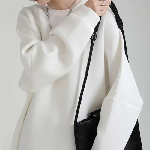 Load image into Gallery viewer, Women White Big Size Shaped Long Dress New Round Neck Long Sleeve Loose Fit Fashion Tide Spring Autumn 2025 1DE4098
