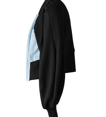 Black Denim Color-block Short Casual Jacket New V-neck Long Sleeve Women Coat Fashion Tide Spring Autumn 2025 CP3514