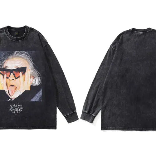 Load image into Gallery viewer, Vintage Oversized T-Shirt Men Funny Graphic Printed Washed Tshirt Streetwear Hip Hop Cotton Tees Harajuku Long Sleeve Tops Black
