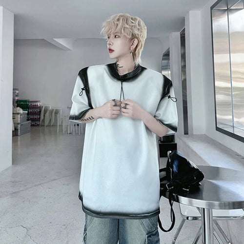 Load image into Gallery viewer, Men's T-shirts New Summer Round Neck Spray Painting Drawstring Decoration Loose Male Short Sleeve Causal Clothing 9W1796
