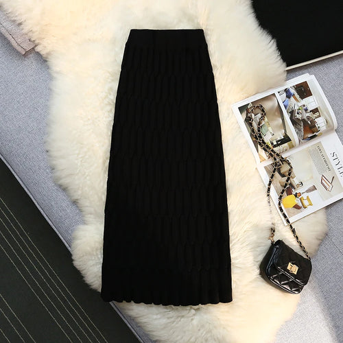 Load image into Gallery viewer, Elegant Vintage Straight Knitted Midi Skirt Women Jacquard Pattern High Waist Skirt Ladies Spring Winter Wrap Skirts Casual
