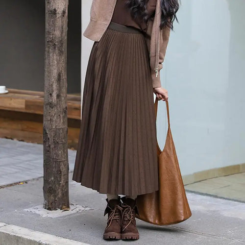 Load image into Gallery viewer, Autumn Winter French Vintage Solid Versatile A-line Long Skirts Women's 2024 Elegant High Waist Office Lady Pleated Skirt Simple
