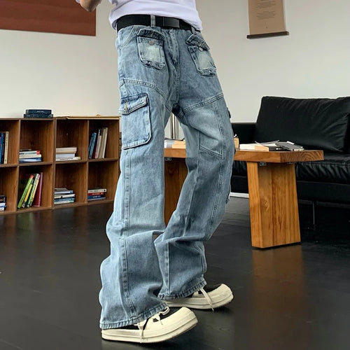 Load image into Gallery viewer, Men Jeans American Style Worn-out Three-dimensional Pockets Washed Straight Casual Vintage Male Trousers 24E1022
