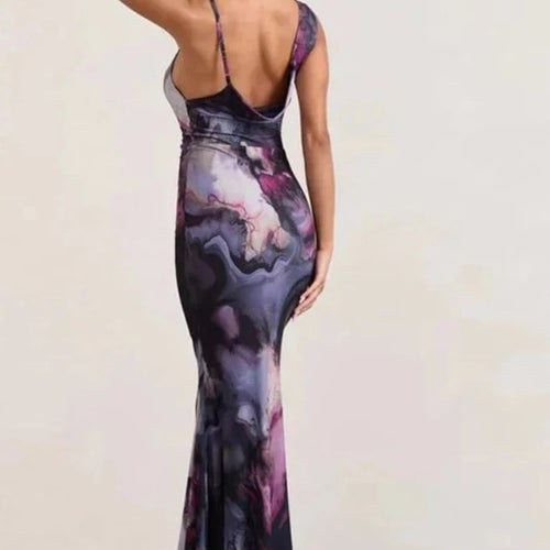 Load image into Gallery viewer, Asymmetrical Backless Maxi Dress for Women 2023 Purple Printed Elegant Sexy Party Dresses for A Lady C83-BG31
