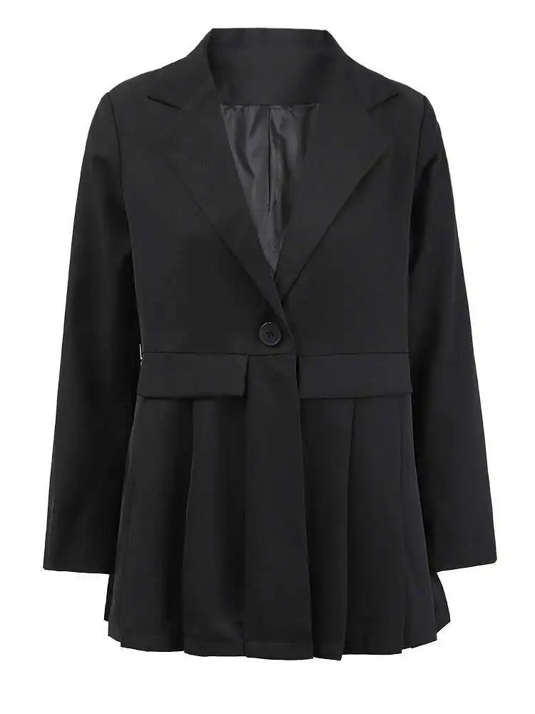 Women White Pleated Buckle Casual Blazer Loose New Lapel Long Sleeve Jacket Fashion Tide Spring Autumn 2025 2DA3933