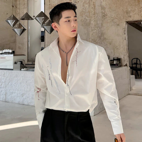 Load image into Gallery viewer, Niche Design Men&#39;s Shirts Colored Line Decoration Turn-down Collar Casual Male Long Sleeve Shirt Casual Personalized 9C4969
