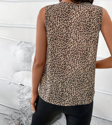 Leopard Print Tank Top y2k Women Clothes Ruffle Trim V Neck Sleeveless Loose Fit T Shirt Vest 2000s Clothing Streetwear