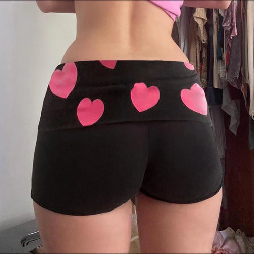 Load image into Gallery viewer, Casual Heart Printed Skinny Summer Shorts Women Kawaii Korean Style Foldover Waist Hottie Y2K Hotpants Homewear Girls
