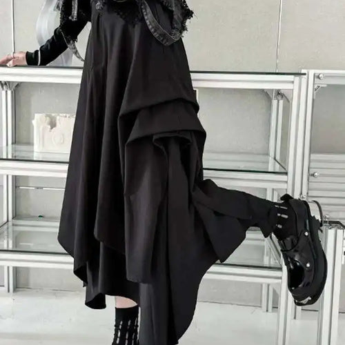 Load image into Gallery viewer, High Waist Black pleated Irregular A-line Half-body Skirt Women Loose Fit Fashion Tide New Spring Autumn 2025 1DH4346
