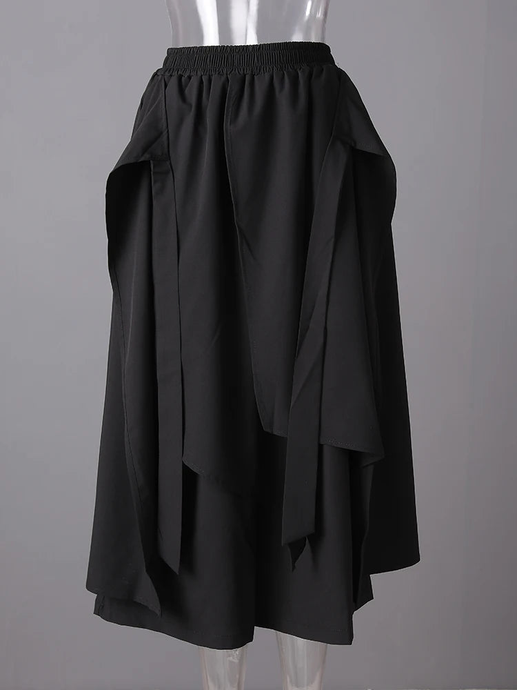 High Elastic Waist Black Irregular Spliced Long Wide Leg Pants New Trousers Women Fashion Tide Spring Autumn 2025 CPG2994