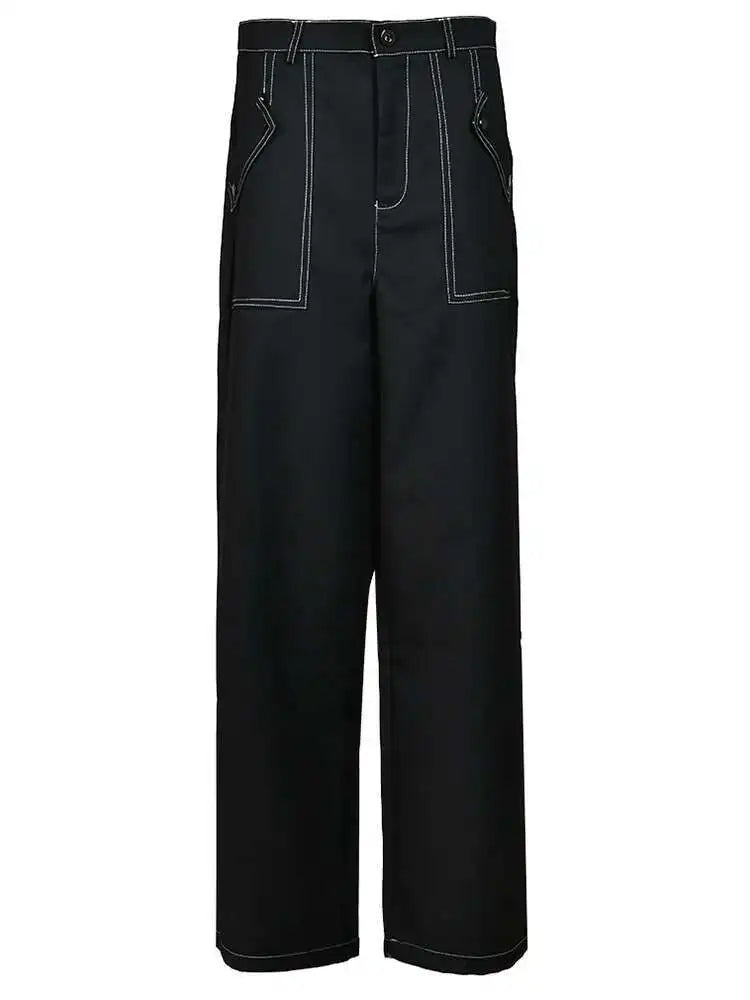 Black Jacket Big Size Wide Leg Pants Two Piece Suit New Lapel Long Sleeve Women Fashion Tide Spring Autumn 2025  CPG0425