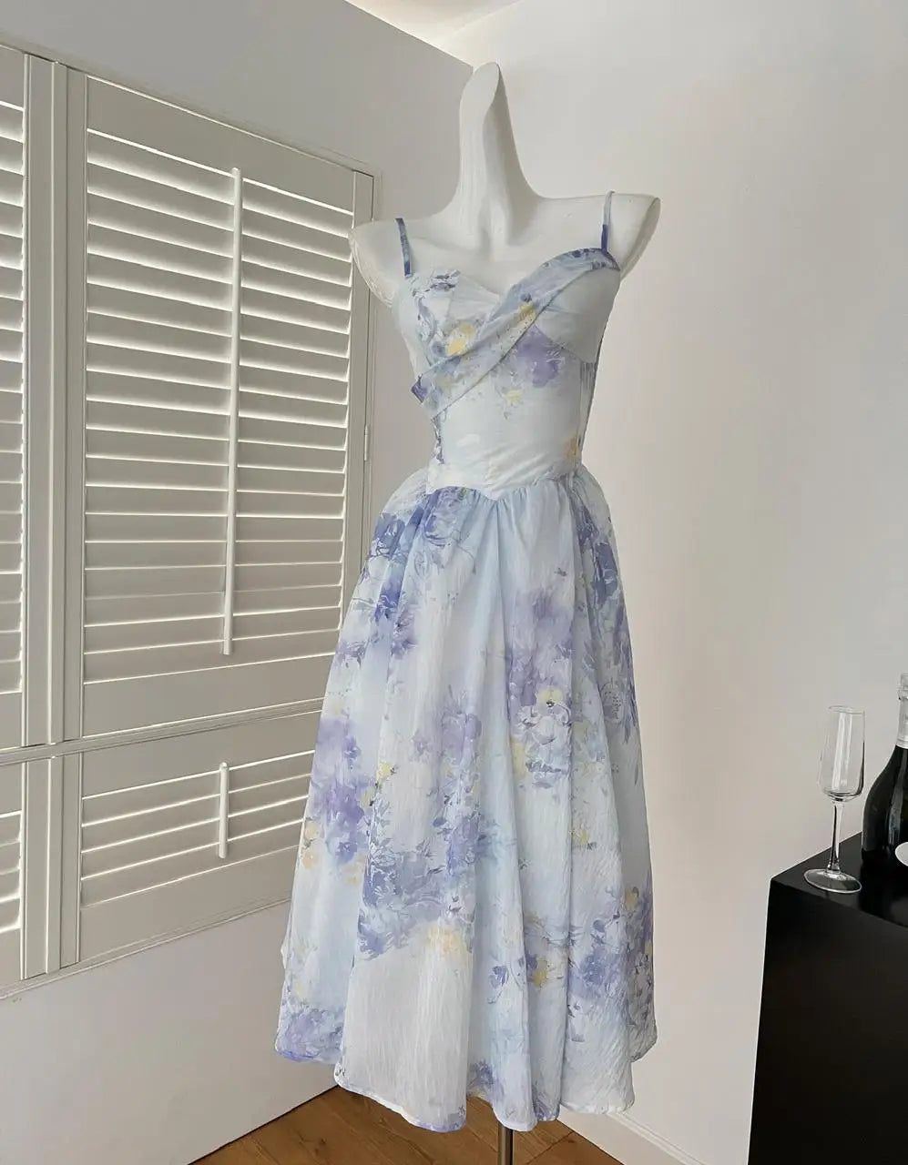 Summer French Blue Pink Flower Slim Backless Slip Long Dress Women Vintage Elegant Sexy Sleeveless High Waist Party Dress Ladies