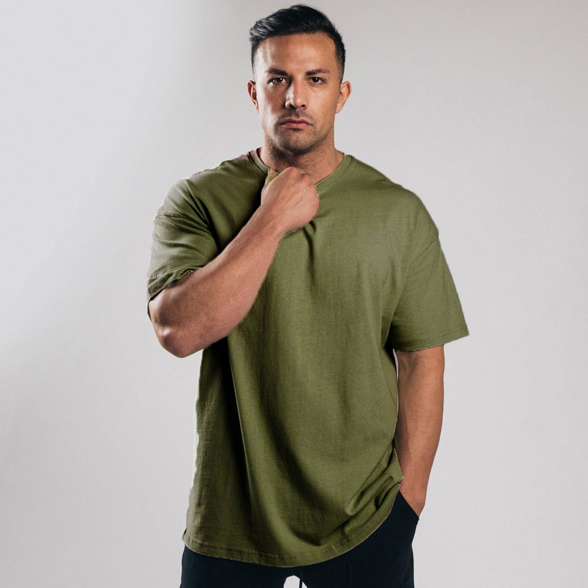 Cotton Casual T-shirt Men Short Sleeve Loose Black Tees Male Gym Fitness Tops Summer Sport Training Crossfit Clothing Plus Large