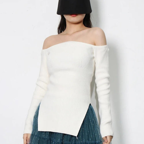 Load image into Gallery viewer, Solid Minimalist Sweater For Women Square Collar Long Sleeve Slim Knitting Pullover Female Fashion Clothing
