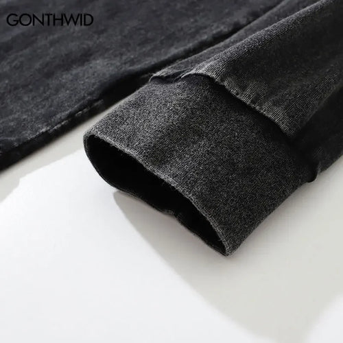 Load image into Gallery viewer, Vintage Oversized T-Shirt Men Funny Graphic Printed Washed Tshirt Streetwear Hip Hop Cotton Tees Harajuku Long Sleeve Tops Black
