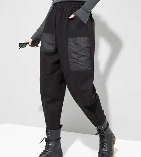 High Elastic Waist Black Pockets Long Harem Pants New Loose Fit Trousers Women Fashion Tide Spring Autumn 2025 1DF4636