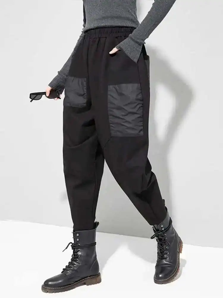 High Elastic Waist Black Pockets Long Harem Pants New Loose Fit Trousers Women Fashion Tide Spring Autumn 2025 1DF4636