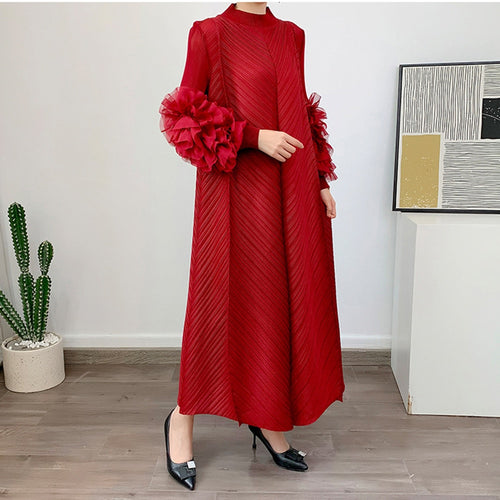 Load image into Gallery viewer, Loose Minimalist Ruffles Dresses For Women Round Neck Long Sleeve High Waist Pullover Dress Female Fashion
