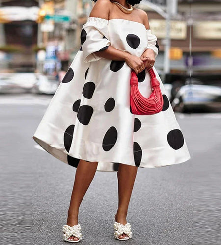 Elegant Off Shoulder Mini Dresses Women Sexy Short Sleeve Club Dress Cocktail Party A-Line Loose Midi Dress 2025 New