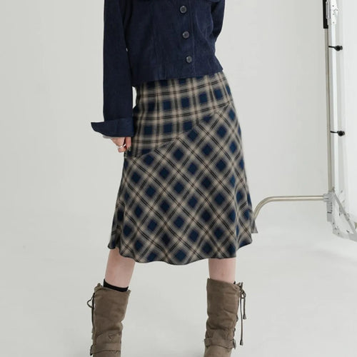 Load image into Gallery viewer, Vintage y2k England Style Midi Skirt Japanese Korean Chic Plaid Skirt Women Stitched Bottoms Preppy Checkered Outfits
