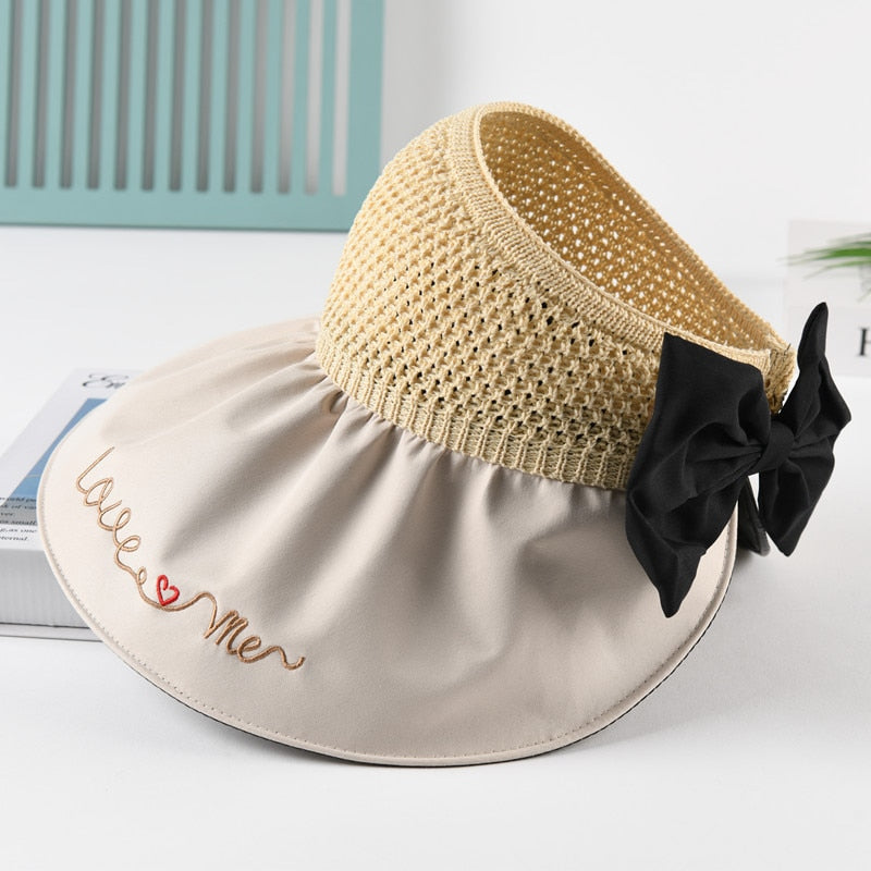 Summer Hats For Women Fashion Letter Design Straw Hat  Empty Top Sun Hat Travel Beach Hat