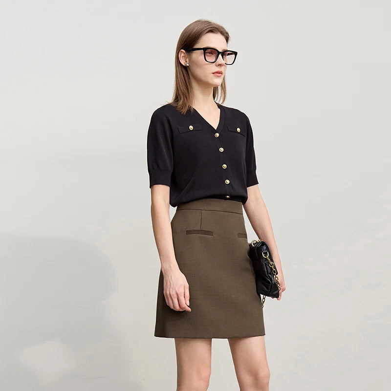 Mini Skirt 2026 Spring New Elegant Commuter Versatile Short Skirt A-Line Color-blocking Splicing Women's Clothing 12621021